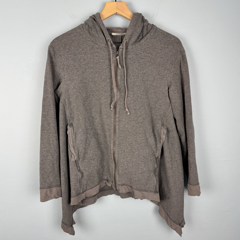 Eileen Fisher Womens Petite Medium Gray Asymmetrical Zip‎ Up Hoodie Sweatshirt